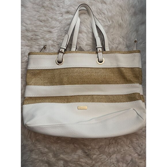 NWT Jessica Simpson Aroa Straw White Tote Bag Purse Matching Coin Pouch - Picture 6 of 10